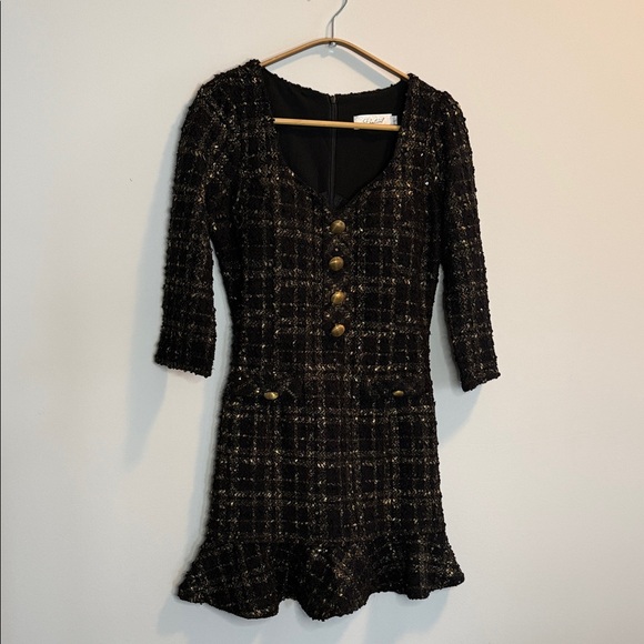 Dresses & Skirts - Chic Black and Gold Tweed Mini Dress